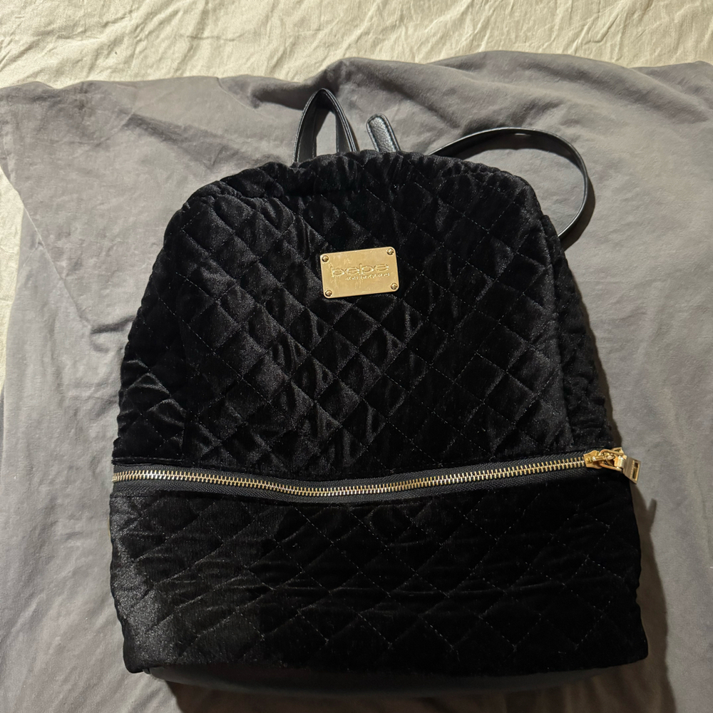 Bebe Black Quilted Velvet Backpack